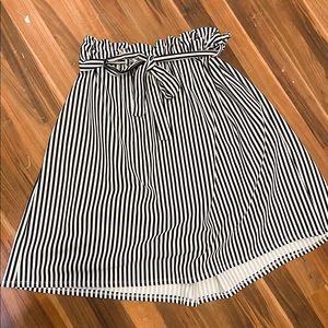 Black and white striped paper bag midi skirt